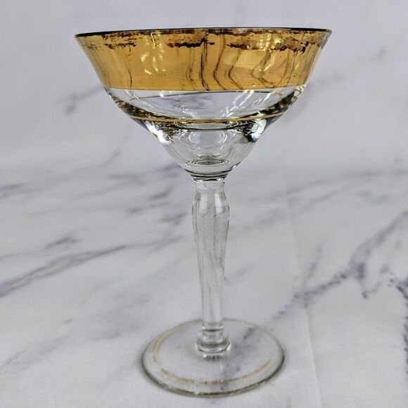 Vintage Aritzia Gold Rimmed Coupe Glasses Set of 2 FAIR CONDITION - Picture 6 of 7